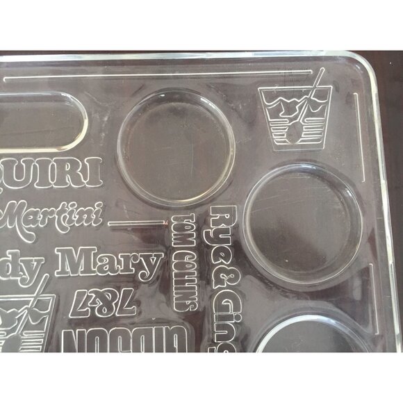 Vtg Mid Century Lucite Liquor Bar Drinks Serving Tray Embossed With Drink Names - Picture 9 of 10